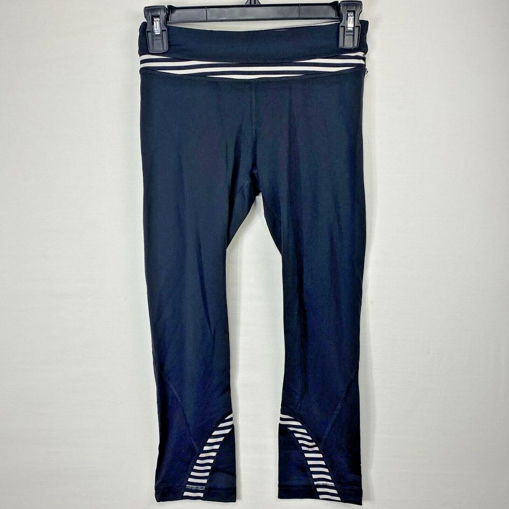Lululemon Run Inspire Crop Leggings Size 4 Womens Black White Yoga Gym Training